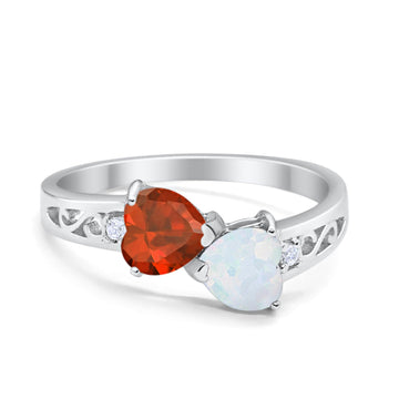 Heart Filigree Ring Simulated Garnet CZ 925 Sterling Silver
